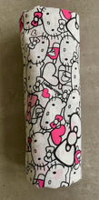 Load image into Gallery viewer, Organic Cotton Muslin Baby Swaddle Cloth with Pink and Black Hello kitty pattern on white.
