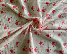 Load image into Gallery viewer, Organic Cotton Muslin Baby Swaddle Cloth with pink crowns pattern on white.
