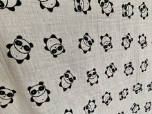 Load image into Gallery viewer, Organic Cotton Muslin Baby Swaddle Cloth with cute Black Panda pattern on white.
