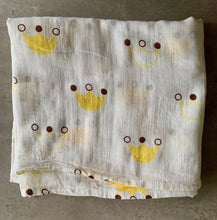 Load image into Gallery viewer, Organic Cotton Muslin Baby Swaddle Cloth with yellow and brown crown print on white.
