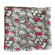 Load image into Gallery viewer, Organic Cotton Muslin Baby Swaddle Cloth with Pink and Black Hello kitty pattern on white.
