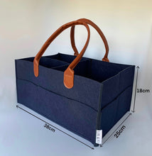 Load image into Gallery viewer, navy blue nappy caddy organiser with measurements
