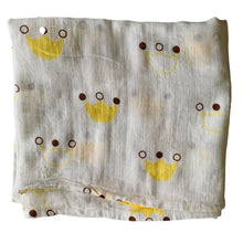 Load image into Gallery viewer, Organic Cotton Muslin Baby Swaddle Cloth with yellow and brown crown print on white.
